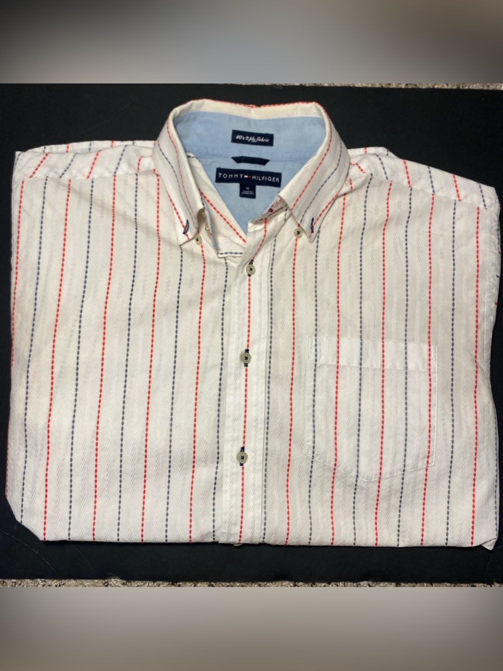Y2K 2000’s Tommy Hilfiger Men’s Striped Button Down Shirt White Red Large Preppy